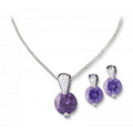 Amethyst Cubic Zirconia Pendant Necklace and Matching Earrings